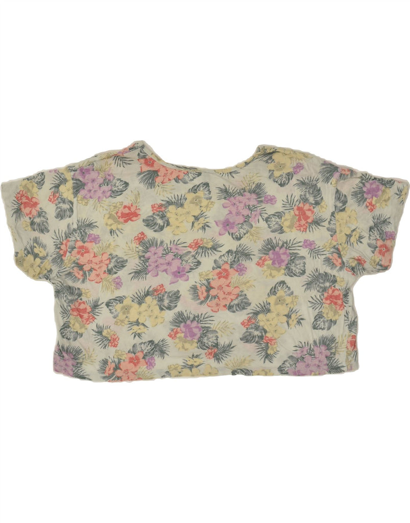 BENETTON Womens Crop Graphic T-Shirt Top UK 14 Medium Beige Floral Cotton | Vintage Benetton | Thrift | Second-Hand Benetton | Used Clothing | Messina Hembry 