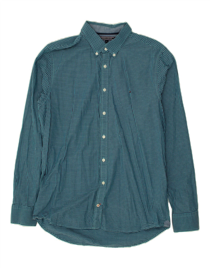 TOMMY HILFIGER Mens Slim Fit Shirt Large Blue Gingham Cotton | Vintage Tommy Hilfiger | Thrift | Second-Hand Tommy Hilfiger | Used Clothing | Messina Hembry 