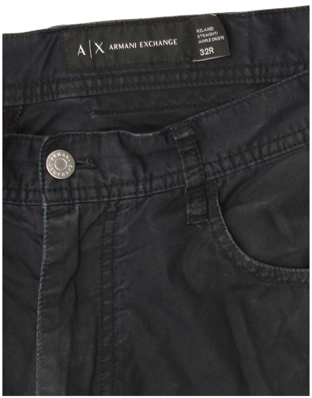 Armani Exchange Mens Straight Casual Trousers W32 L30 Black Cotton