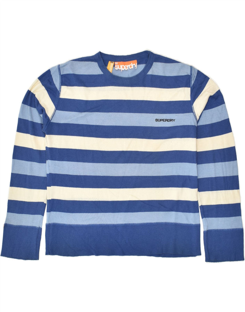 SUPERDRY Mens Crew Neck Jumper Sweater Medium Blue Striped | Vintage Superdry | Thrift | Second-Hand Superdry | Used Clothing | Messina Hembry 