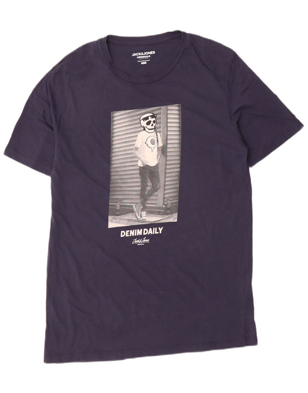 Jack & Jones Mens Slim Fit Graphic T-Shirt Top XL Navy Blue Cotton
