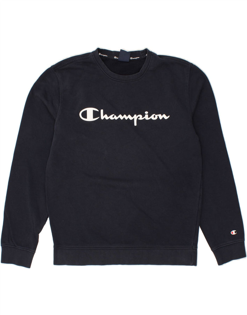 CHAMPION Mens Graphic Sweatshirt Jumper Medium Navy Blue Cotton | Vintage Champion | Thrift | Second-Hand Champion | Used Clothing | Messina Hembry 