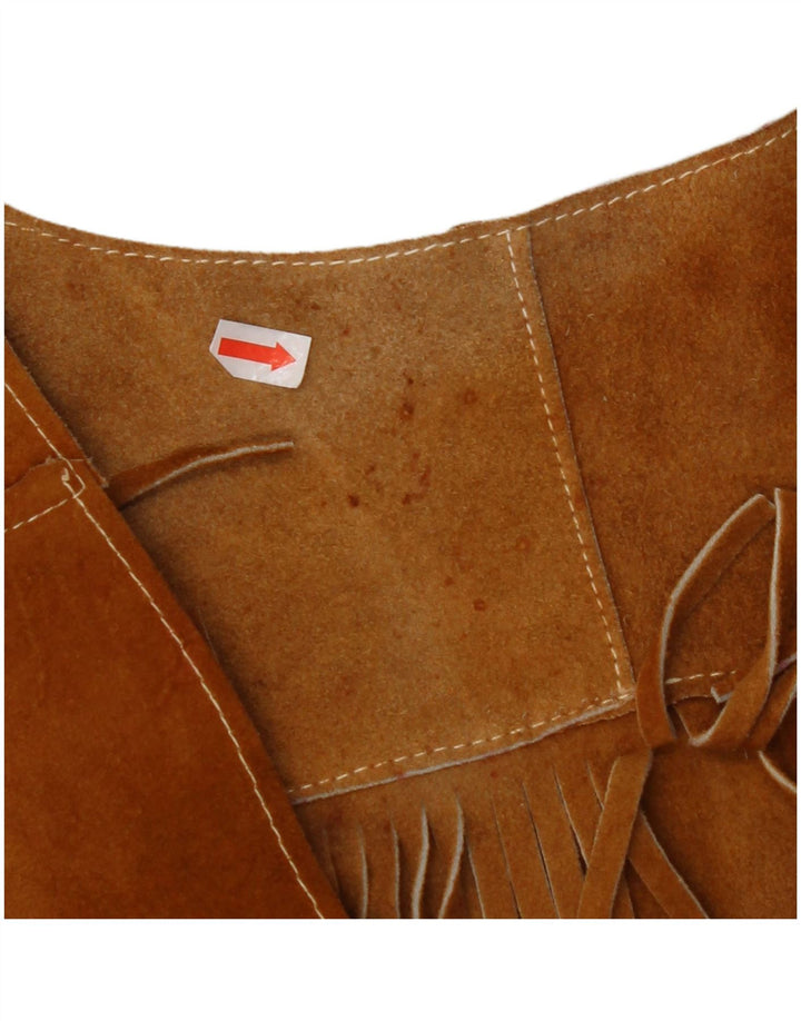 VINTAGE Womens Suede Waistcoat UK 10 Small Brown