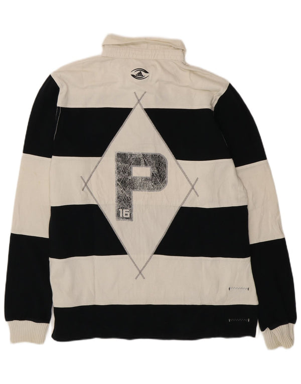 Adidas Mens Graphic Long Sleeve Rugby Polo Shirt Medium Black Striped