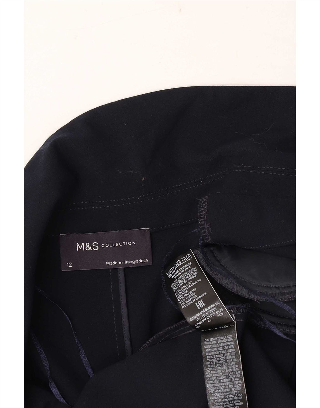 Marks & Spencer Womens 3/4 Sleeve Open Blazer Jacket UK 12 Medium Navy Blue
