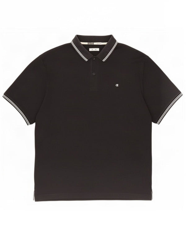 Champion Mens Easy Fit Polo Shirt XL Black Striped Cotton