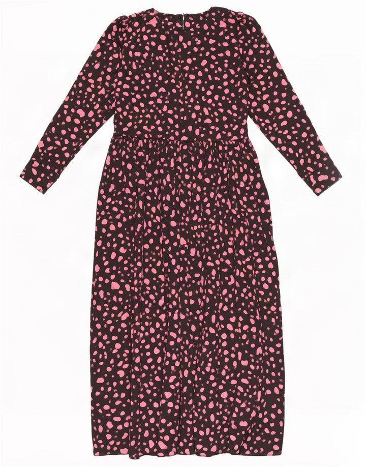 Zara Womens Long Sleeve Maxi Dress UK 12 Medium Black Spotted Polyester