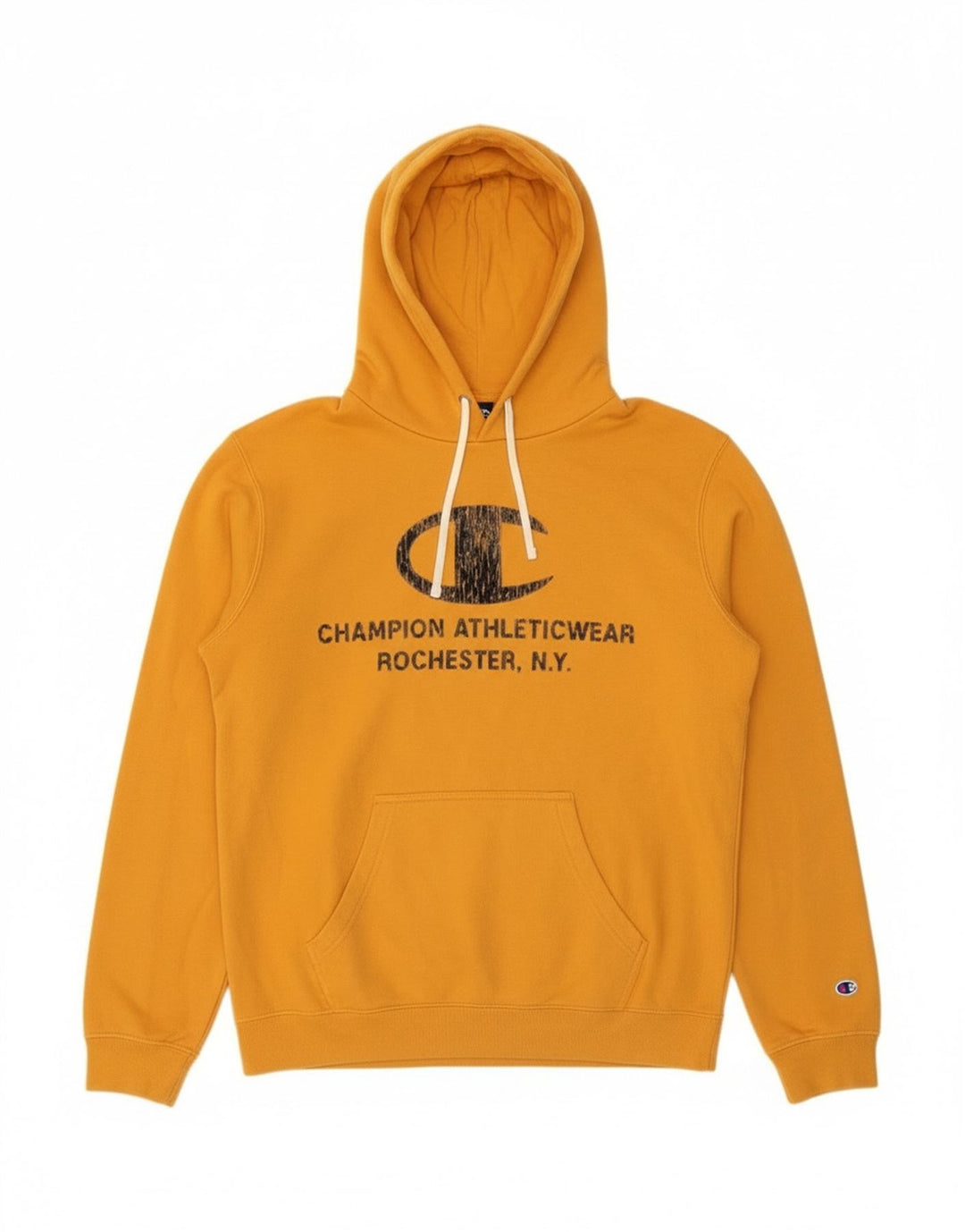 Champion Mens Graphic Hoodie Jumper Medium Yellow Cotton