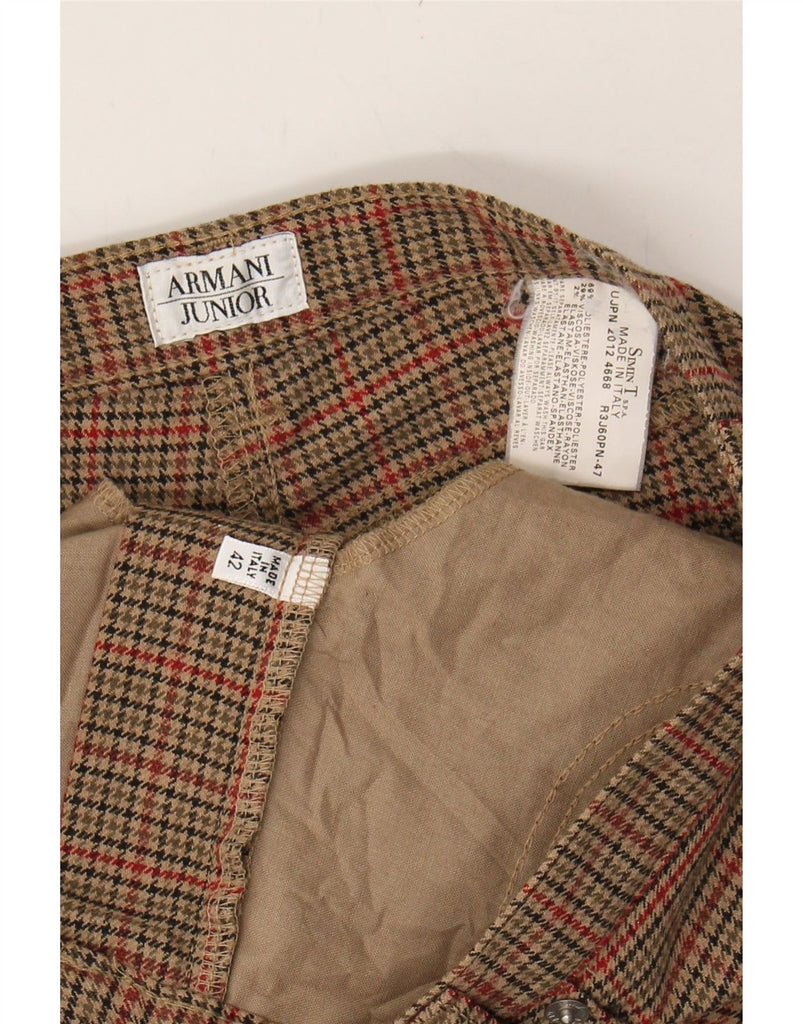 ARMANI JUNIOR Girls Casual Trousers 11-12 Years W27 L31 Brown Plaid Vintage Armani Junior and Second-Hand Armani Junior from Messina Hembry 