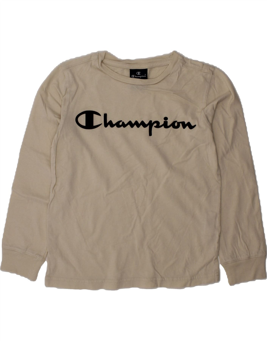 CHAMPION Boys Graphic Top Long Sleeve 7-8 Years Small Off White Cotton Vintage Champion and Second-Hand Champion from Messina Hembry 
