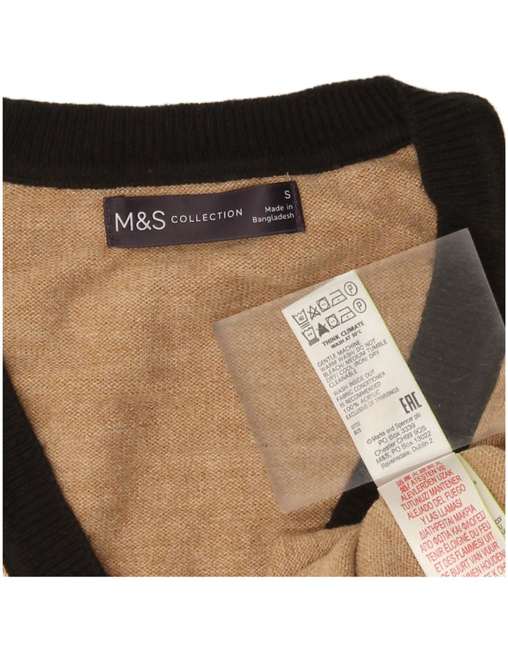 Marks & Spencer Womens V-Neck Jumper Sweater UK 10 Small Beige Flecked