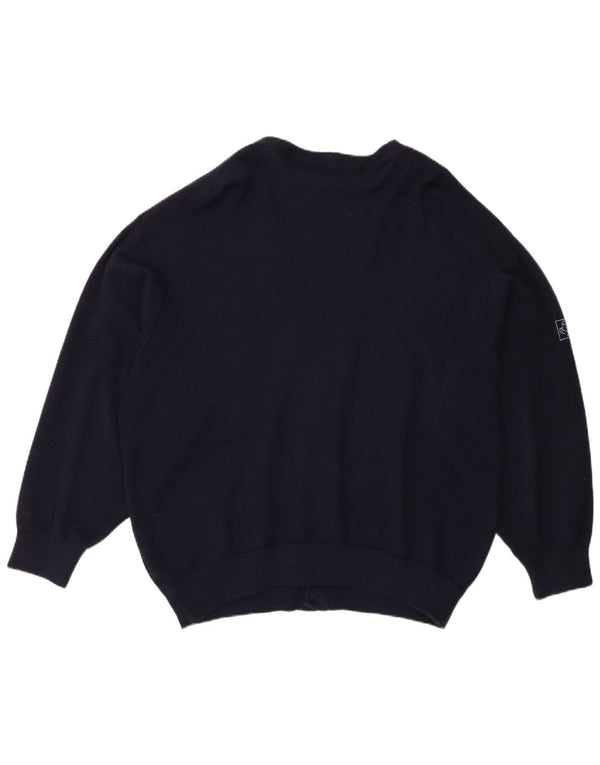 Milan Mens Cardigan Sweater EU 52 Large Navy Blue Virgin Wool