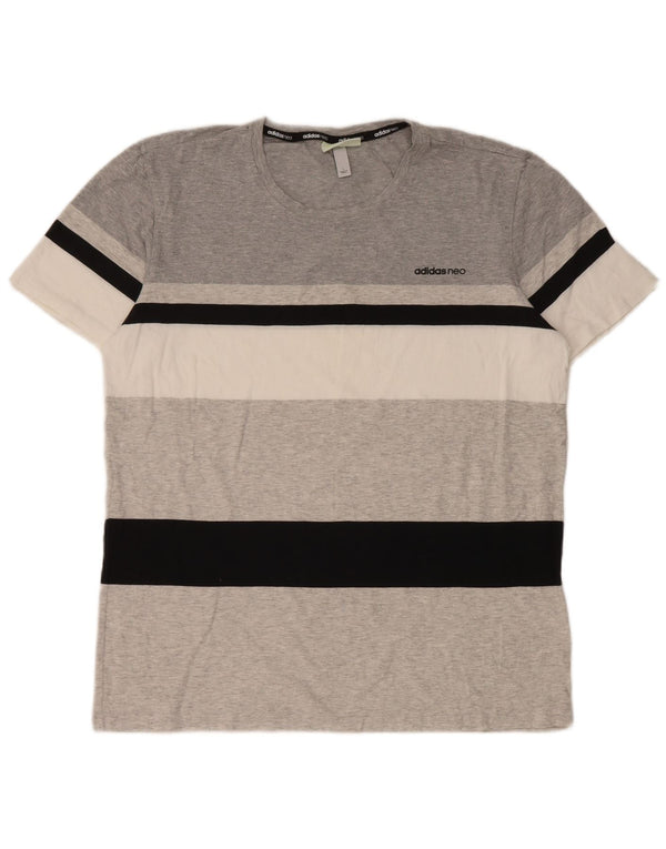Adidas Mens T-Shirt Top Large Grey Striped Cotton