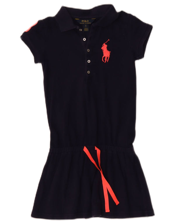 Polo Ralph Lauren Girls Graphic Drop Waist Dress 6-7 Years Small Navy Blue