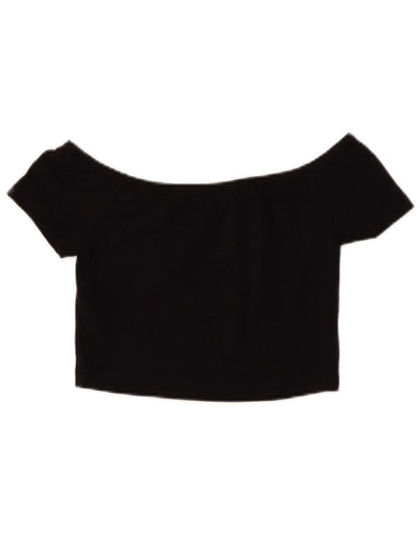 Calvin Klein Jeans Womens Crop Graphic Off Shoulder Top UK 4 XS Black