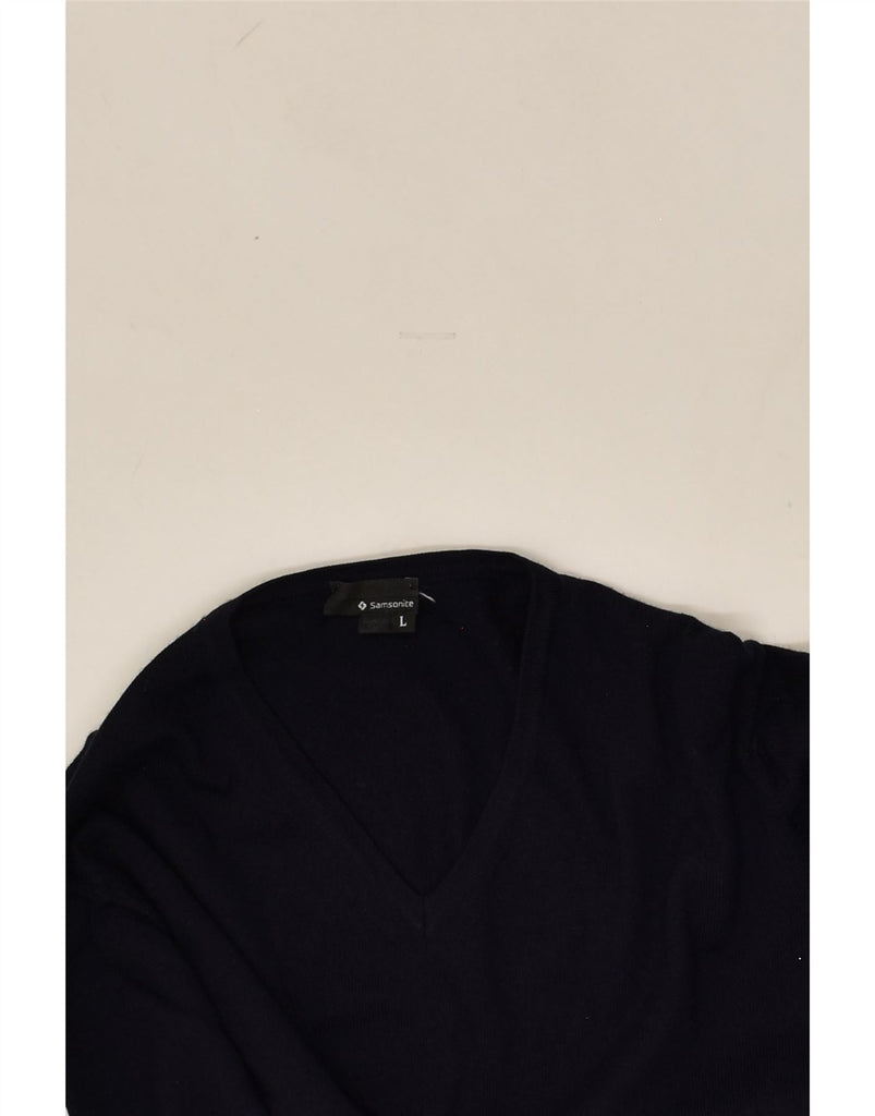 SAMSONITE Mens V-Neck Jumper Sweater Large Navy Blue | Vintage Samsonite | Thrift | Second-Hand Samsonite | Used Clothing | Messina Hembry 