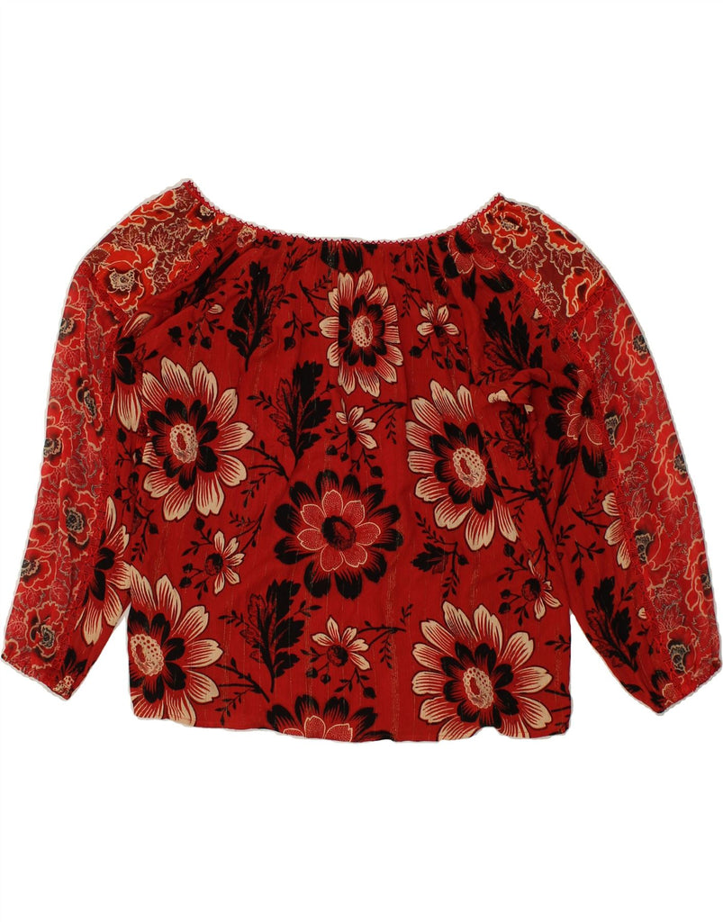 DESIGUAL Womens Oversized Long Sleeve Blouse Top UK 14 Medium Red Floral | Vintage Desigual | Thrift | Second-Hand Desigual | Used Clothing | Messina Hembry 