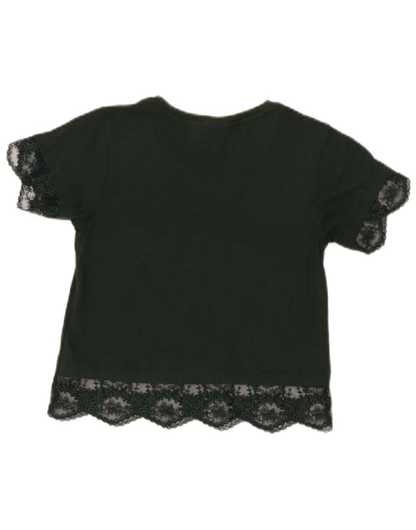 Topshop Womens Petite Crop Blouse Top UK 4 XS Green Floral Modal