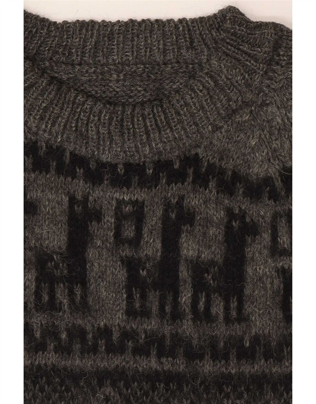 Vintage Mens Crew Neck Jumper Sweater Small Grey Geometric