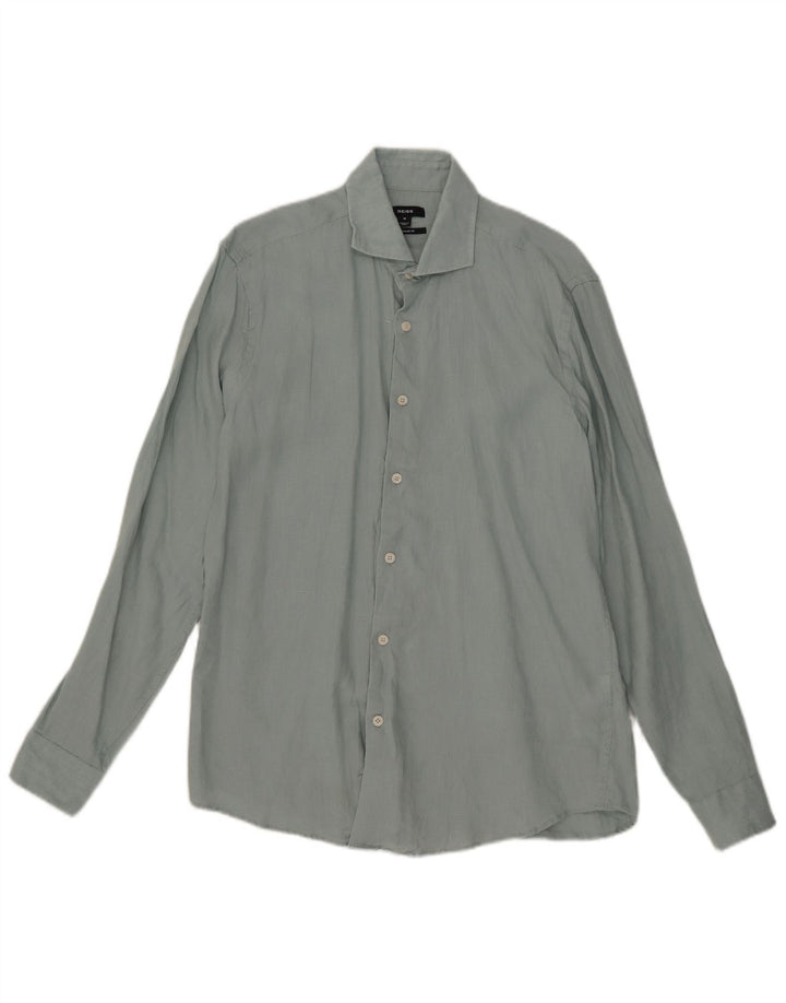 Reiss Mens Regular Fit Shirt Medium Blue Linen