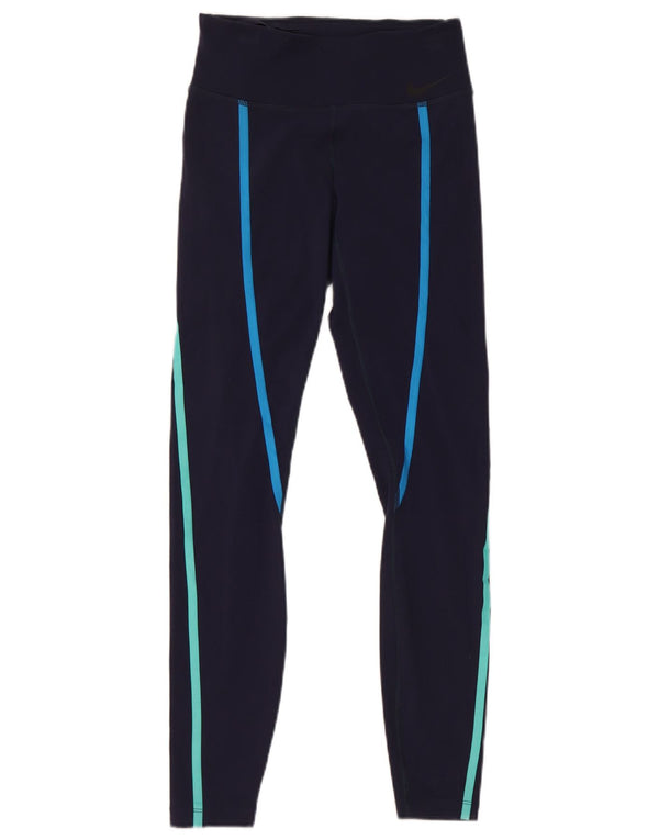 Nike Womens Dri Fit Leggings UK 4 XS Navy Blue Nylon