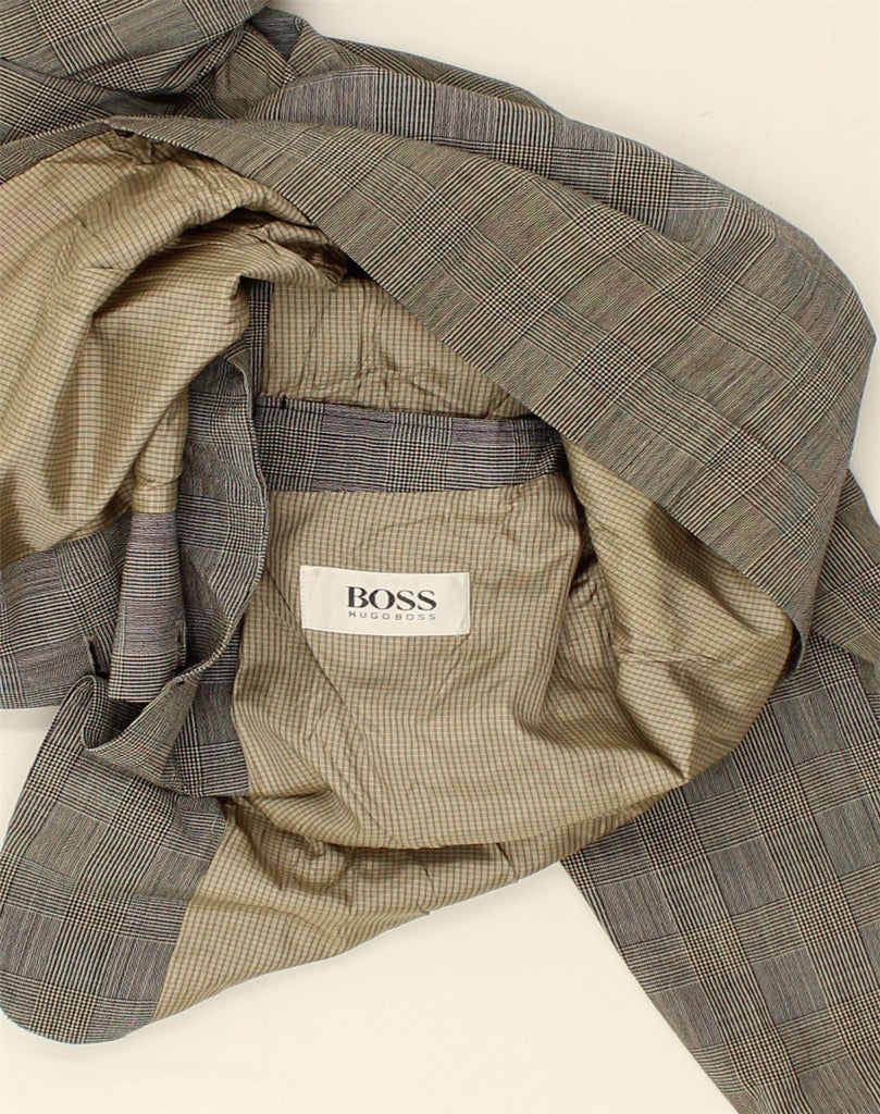 HUGO BOSS Mens 2 Button Blazer Jacket UK 38 Medium Grey Check Wool | Vintage Hugo Boss | Thrift | Second-Hand Hugo Boss | Used Clothing | Messina Hembry 