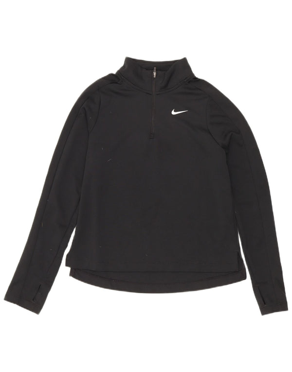 Nike Girls Dri Fit Zip Neck Pullover Tracksuit Top 10-11 Years Medium Black