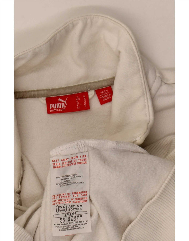 Puma Womens Graphic Tracksuit Top Jacket UK 12 Medium White Cotton