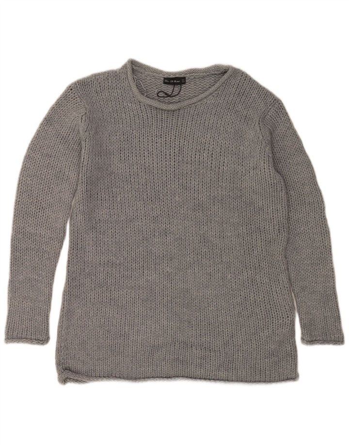 Zara Womens Oversized Boat Neck Jumper Sweater UK 10 Small Grey Acrylic