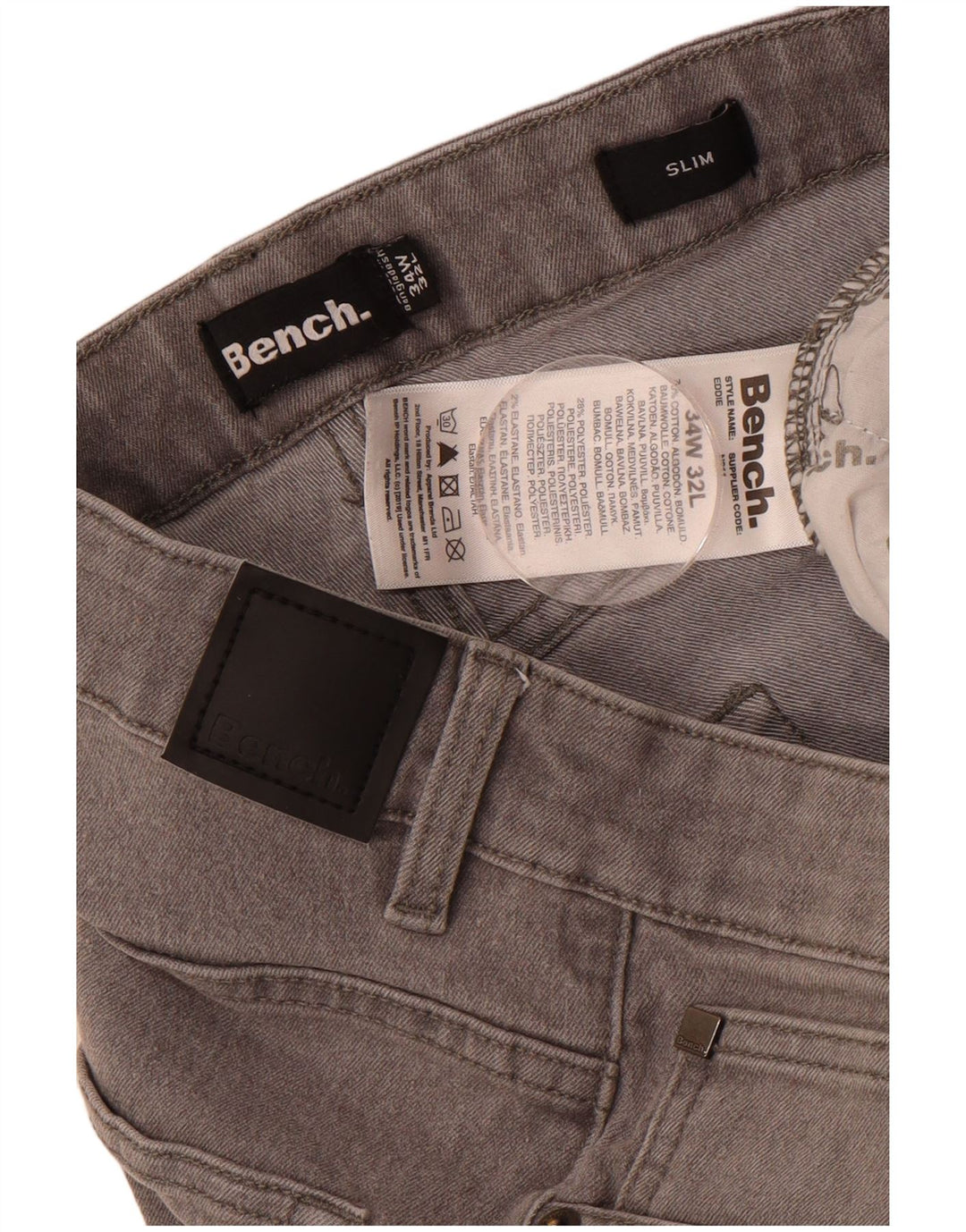 BENCH Mens Slim Jeans W34 L32 Grey Cotton