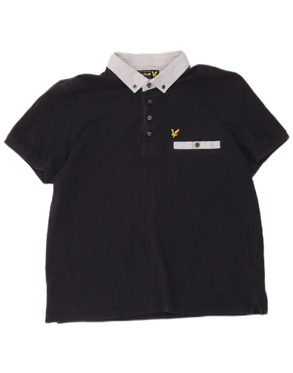 Lyle & Scott Mens Polo Shirt XL Navy Blue Colourblock Cotton