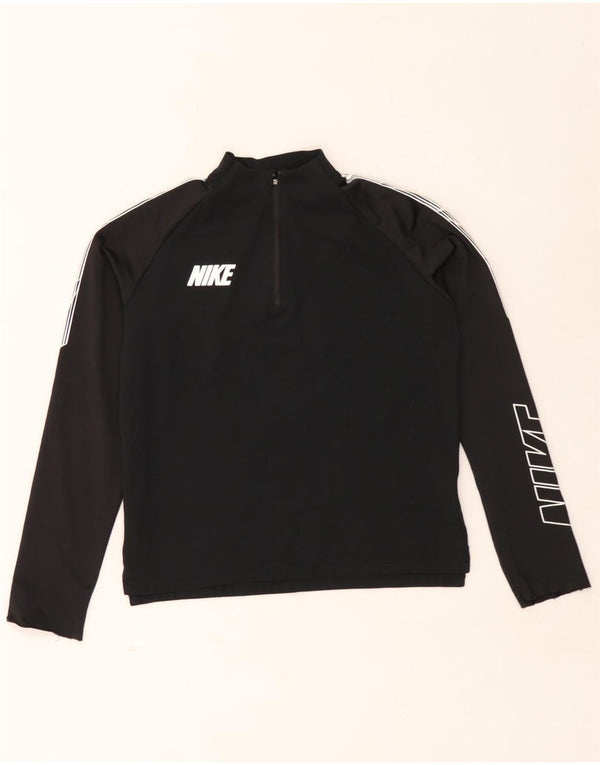 Nike Girls Dri Fit Graphic Top Long Sleeve 12-13 Years Large Black