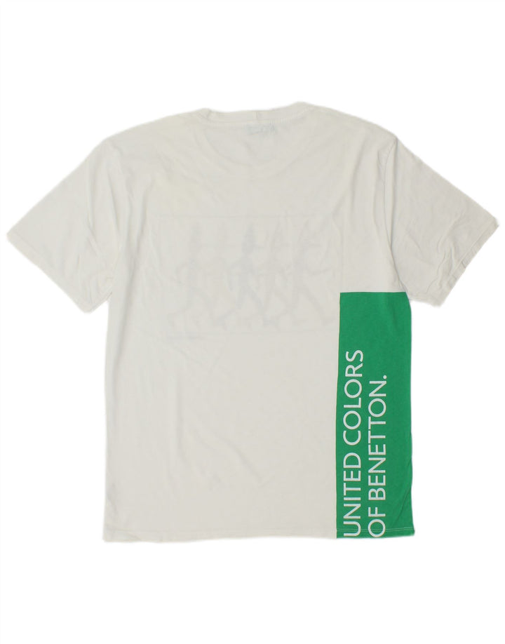 BENETTON Mens Graphic T-Shirt Top Medium White Colourblock Cotton