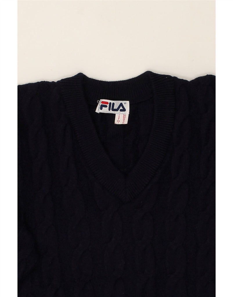 FILA Womens V-Neck Jumper Sweater IT 50 XL Navy Blue | Vintage Fila | Thrift | Second-Hand Fila | Used Clothing | Messina Hembry 