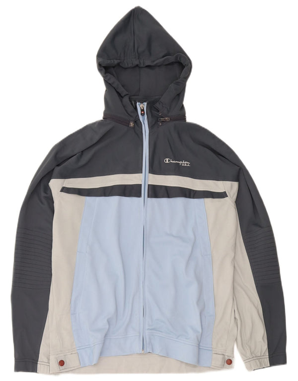 Champion Mens Hooded Tracksuit Top Jacket Small Grey Colourblock Sports