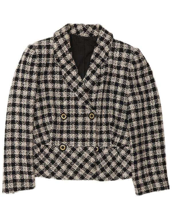 Vintage Womens Double Breasted Blazer Jacket UK 12 Medium Black Check