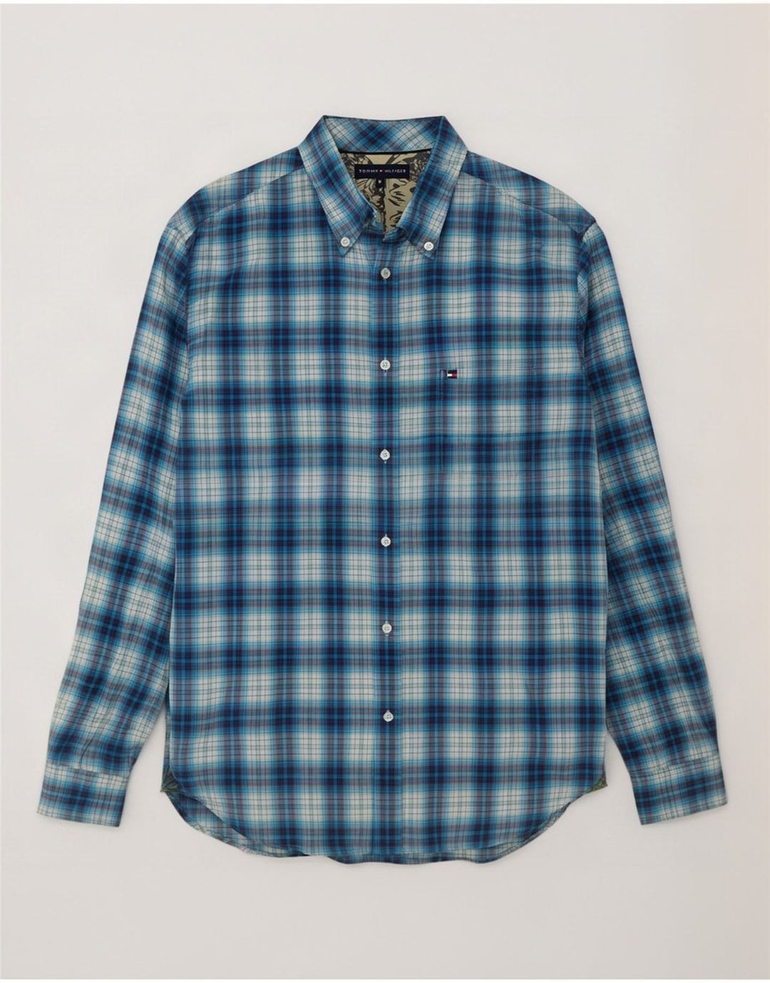 Tommy Hilfiger Mens Flannel Shirt Medium Blue Check Cotton