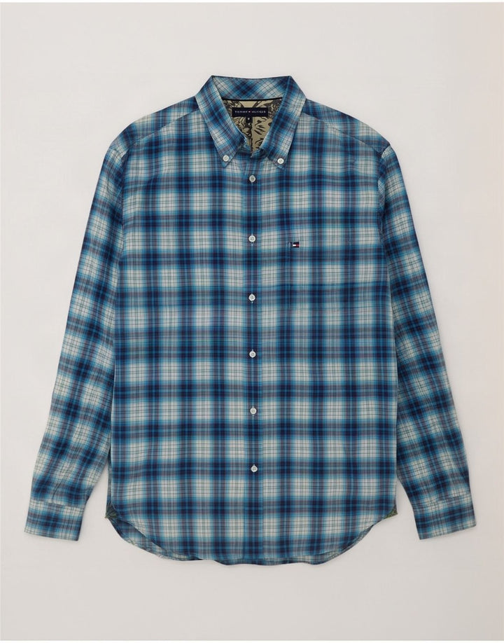 Tommy Hilfiger Mens Flannel Shirt Medium Blue Check Cotton