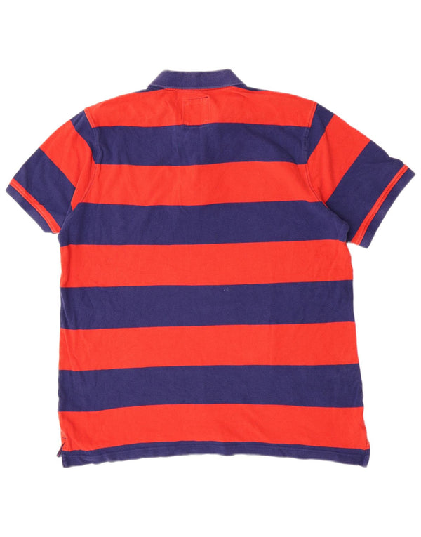 Crew Clothing Mens Short Sleeve Polo Shirt XL Red Striped Cotton
