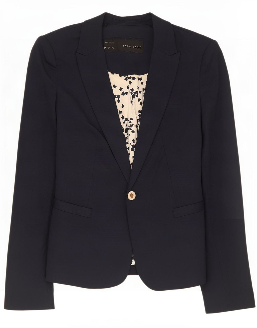 Zara Womens 1 Button Blazer Jacket UK 10 Small Navy Blue