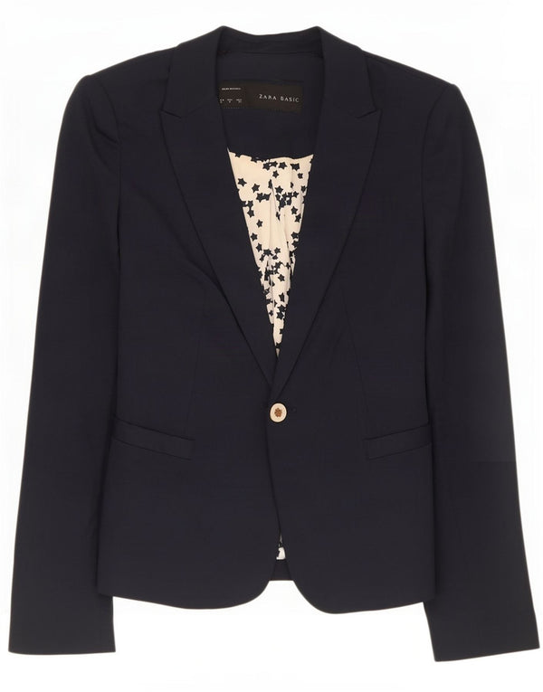 Zara Womens 1 Button Blazer Jacket UK 10 Small Navy Blue