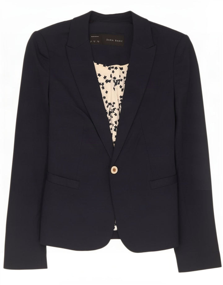 Zara Womens 1 Button Blazer Jacket UK 10 Small Navy Blue