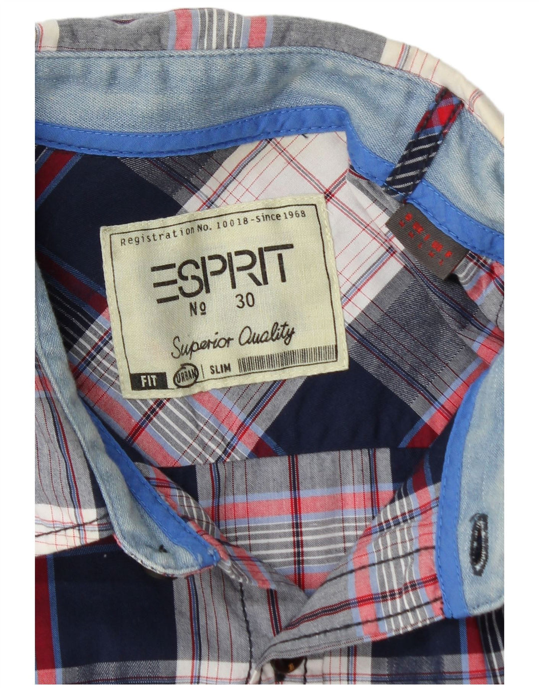 Esprit Mens Slim Fit Shirt Medium Navy Blue Check Cotton