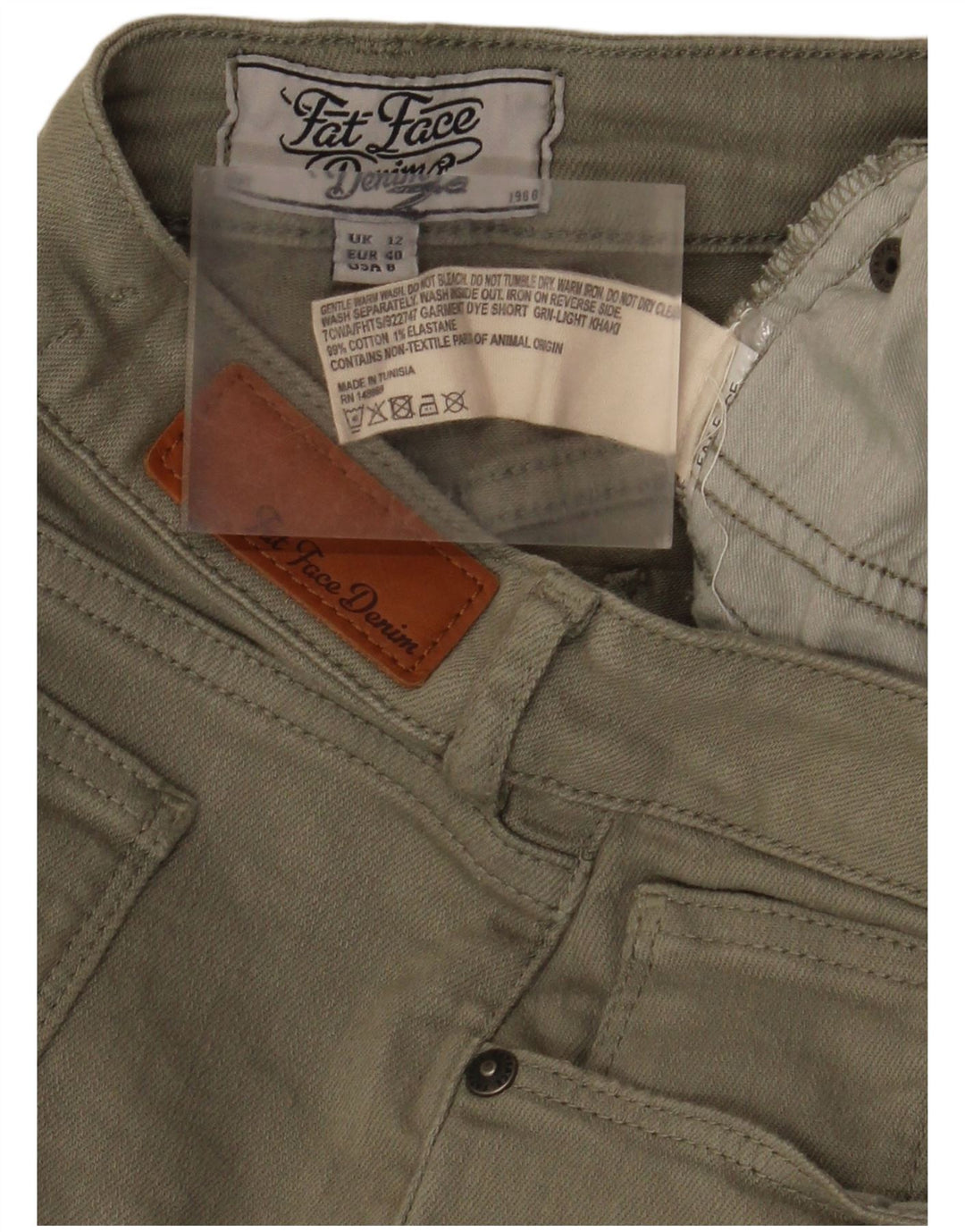 Fat Face Womens Denim Shorts UK 12 Medium W32  Khaki Cotton