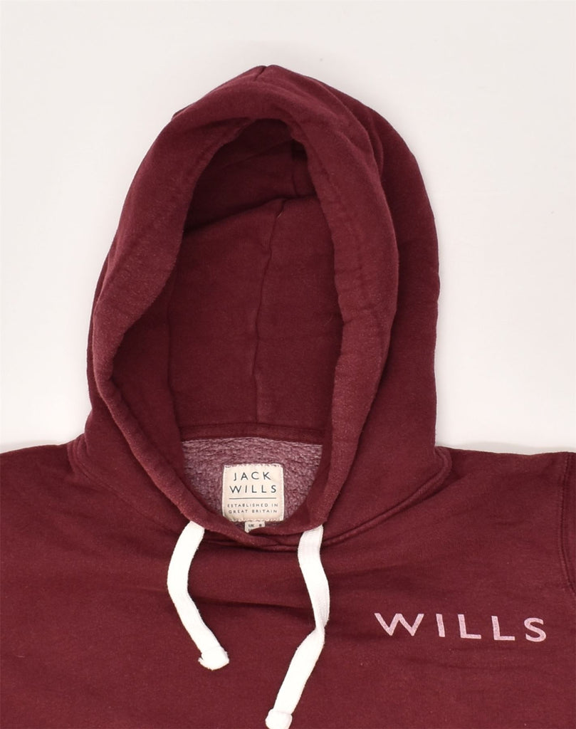 JACK WILLS Womens Graphic Hoodie Jumper UK 8 Small Maroon Cotton | Vintage Jack Wills | Thrift | Second-Hand Jack Wills | Used Clothing | Messina Hembry 