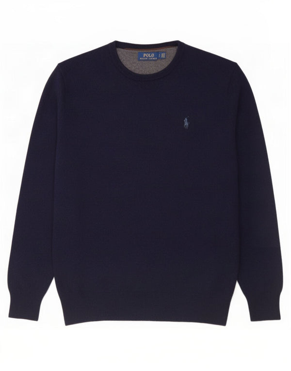Polo Ralph Lauren Mens Crew Neck Jumper Sweater Large Navy Blue Wool