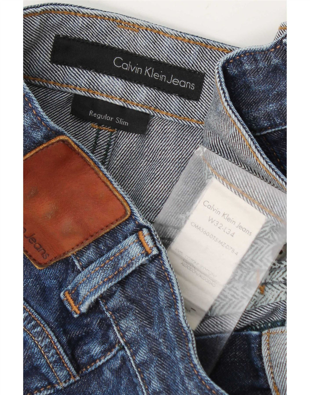 Calvin Klein Mens Distressed Regular Slim Jeans W32 L34 Blue Cotton