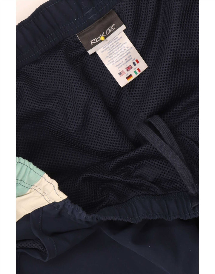 Reebok Womens Regular Tracksuit Trousers UK 14 Large Navy Blue Colourblock