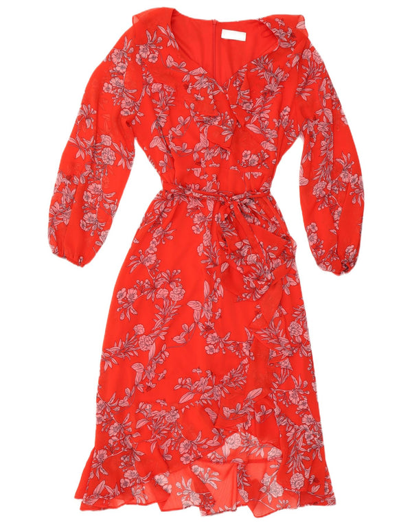 WALLIS Womens Long Sleeve Maxi Dress UK 14 Large  Red Floral Polyester