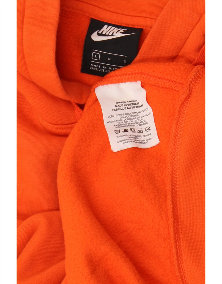 NIKE Mens Hoodie Jumper Large Orange Cotton